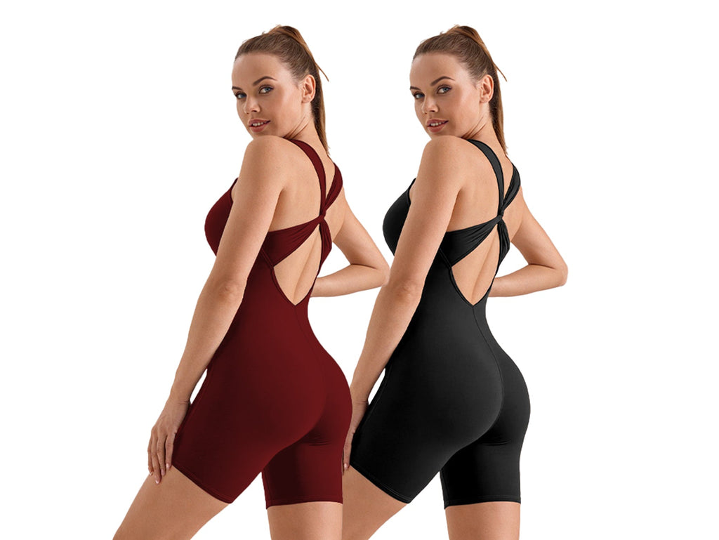 V-neck Skinny Jumpsuit With Crossover Beautiful Back Running With
