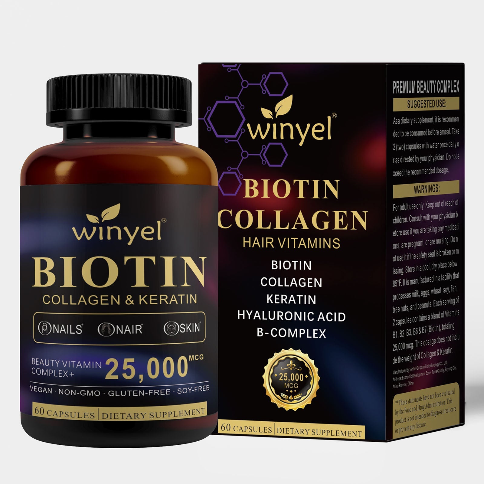 Biotin  Collagen  Hyaluronic Acid  Keratin - Support Normal Hair