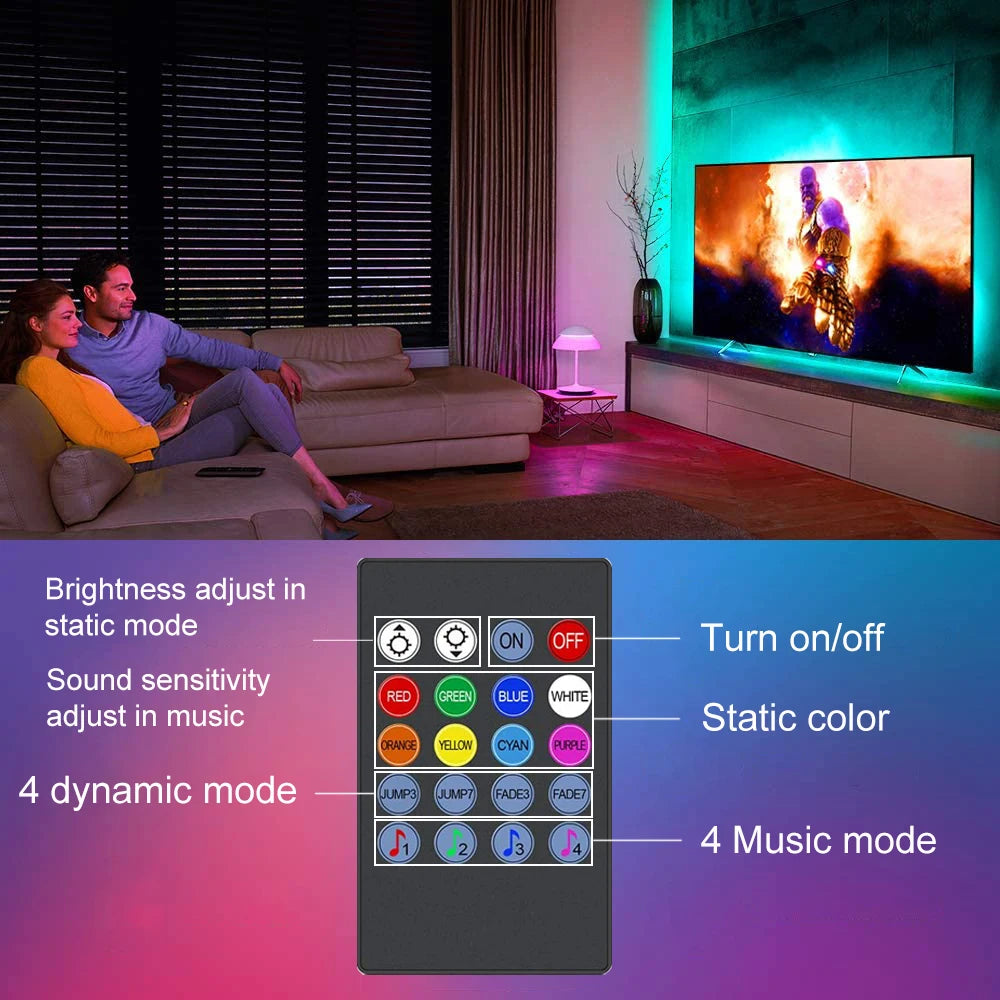 TV Backlight Music Sync USB Powered RGB LED Strip Light for 15 - 80