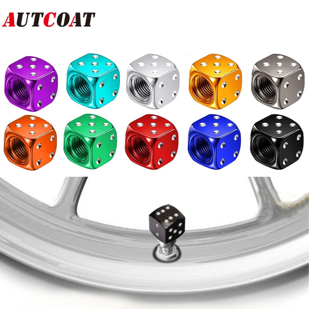 AUTCOAT 4Pcs/Set Aluminum Car Truck Motocycle Bike Dice Wheel Stem