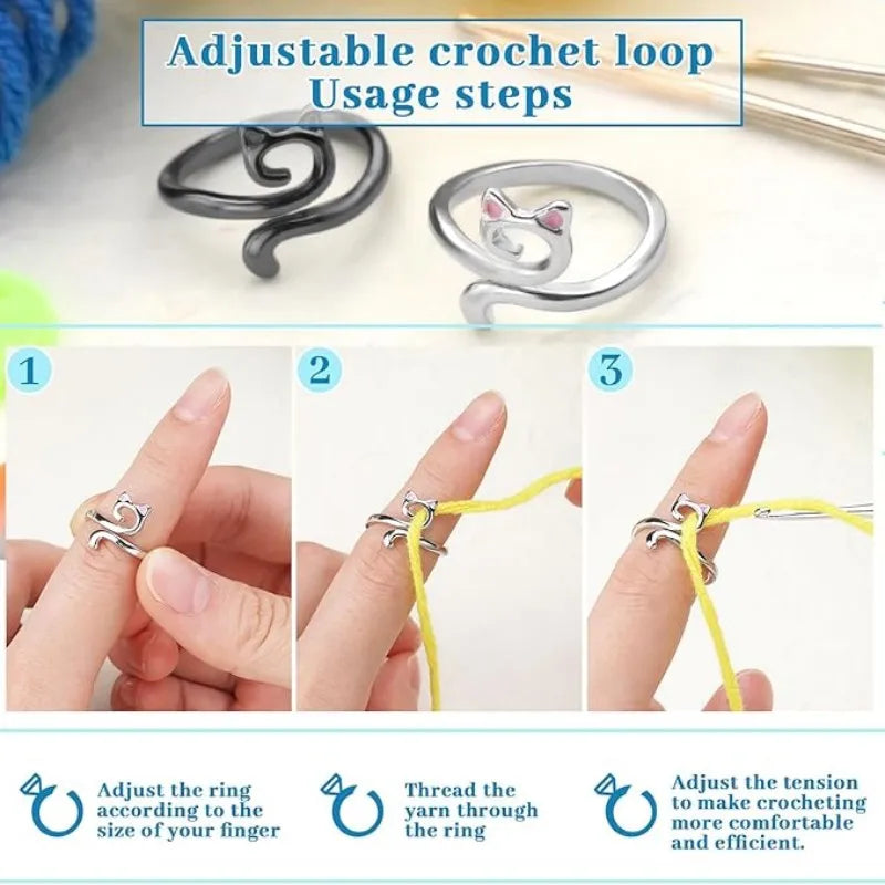 MIUSIE 2pcs Adjustable Knitting Crochet Loop Ring Knittied Yarn Guide
