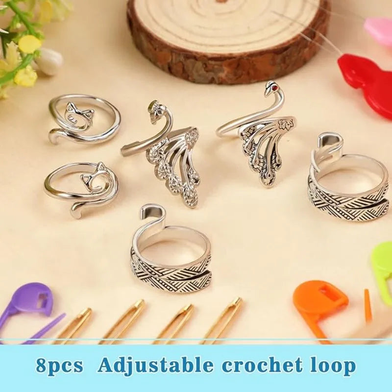 MIUSIE 2pcs Adjustable Knitting Crochet Loop Ring Knittied Yarn Guide