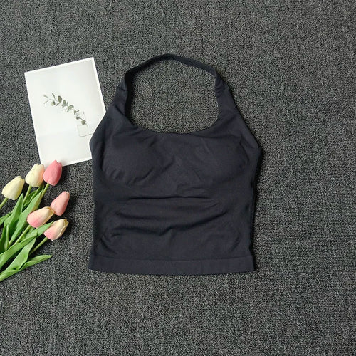 Women's Square Neck Deep Open Back Halter Bralette - Thick Straps,