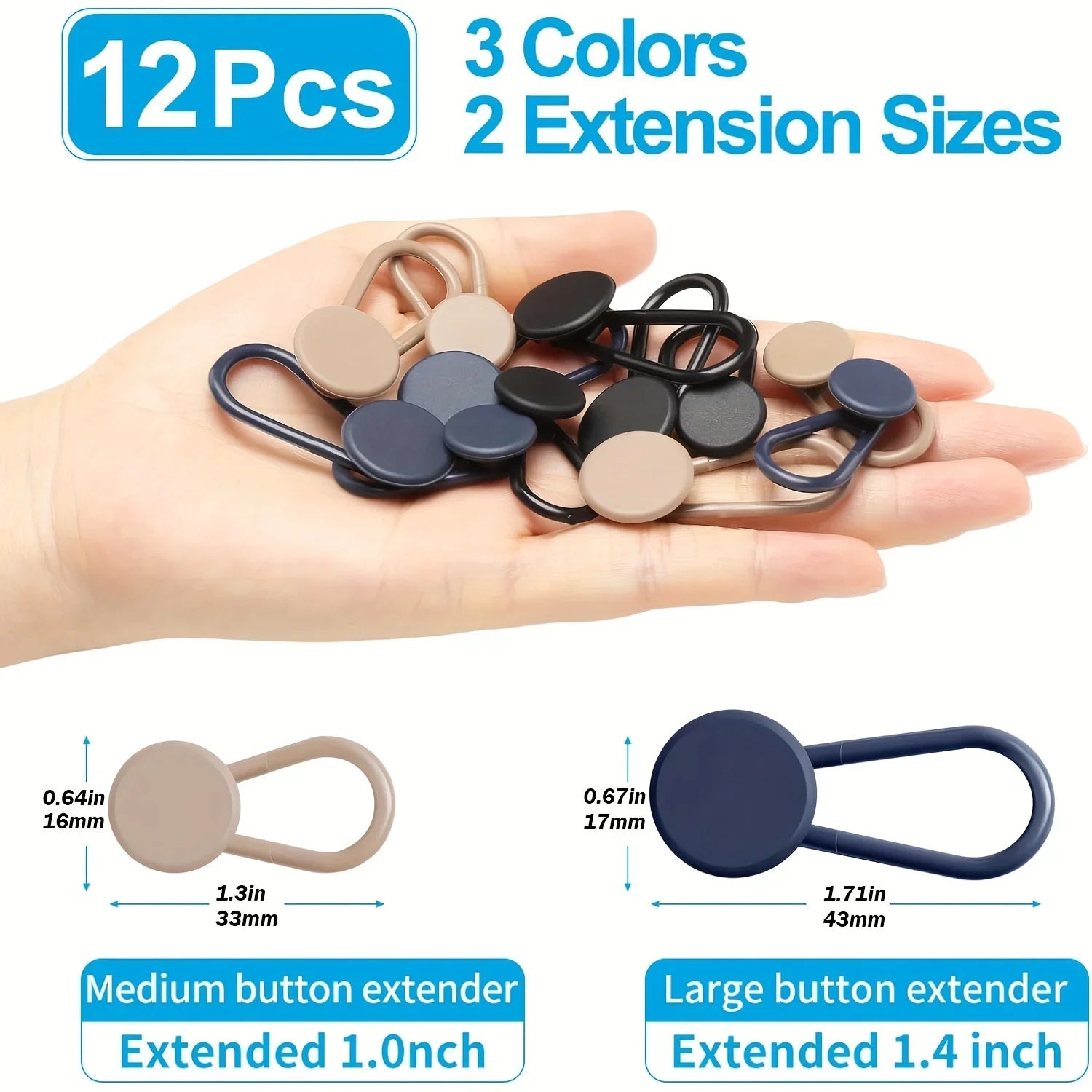 Easy-Adjust 4/12-Pack No-Sew Jean Waist Extenders - Adjustable Pants