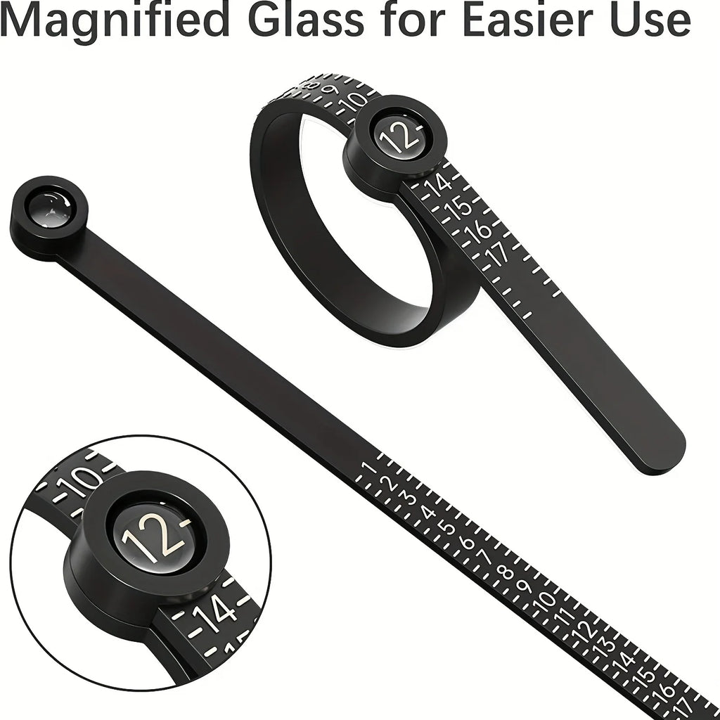 Ring Sizer with Magnifier - US/UK/EU/HK Jewelry Measuring Ruler for