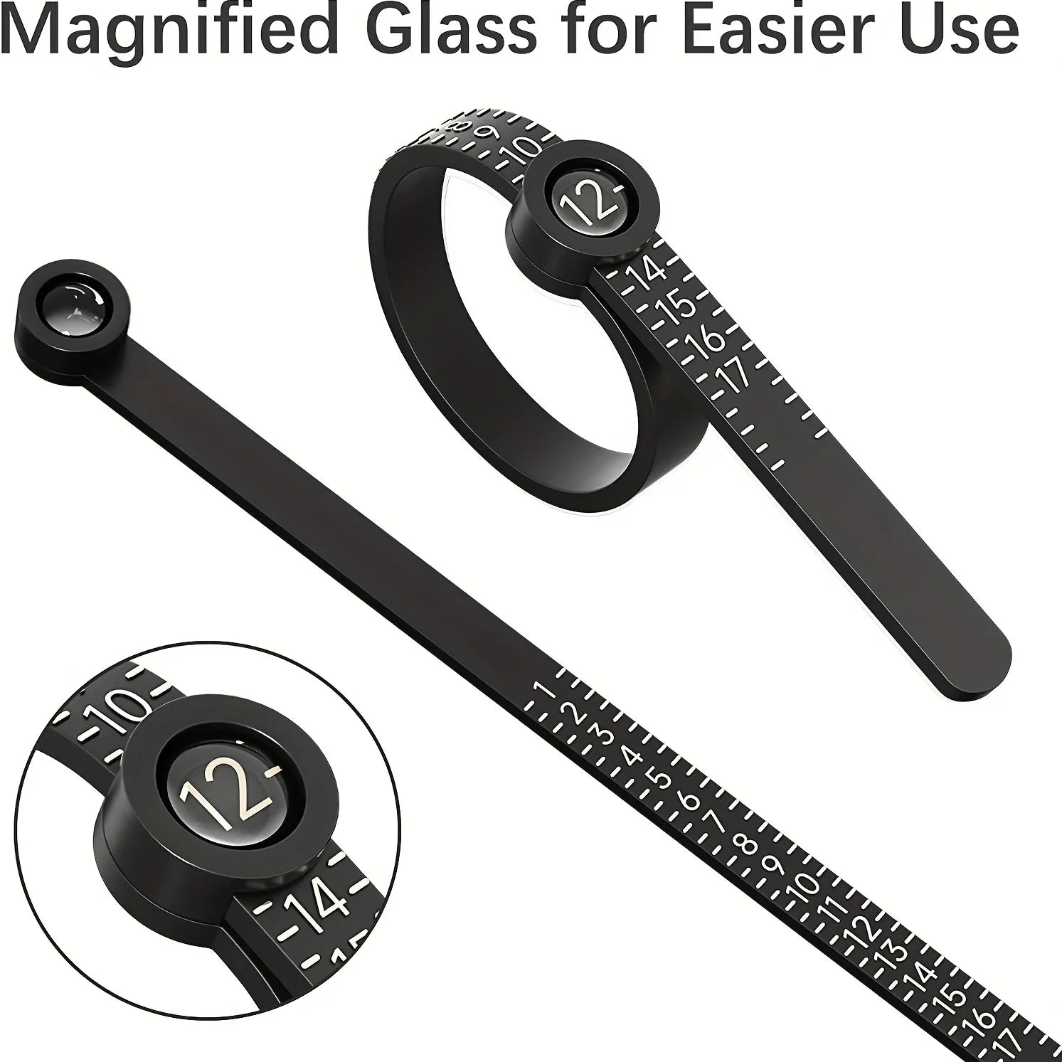 Ring Sizer with Magnifier - US/UK/EU/HK Jewelry Measuring Ruler for