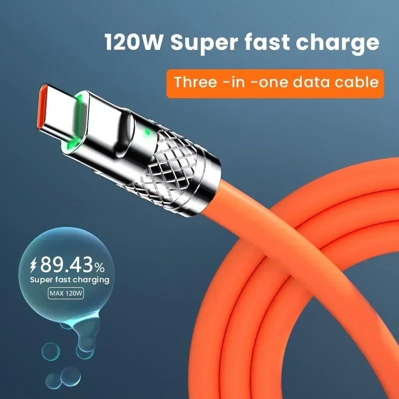 120W 6A Fast Charging C Type Cable Micro3 in 1 Micro USB iPhone