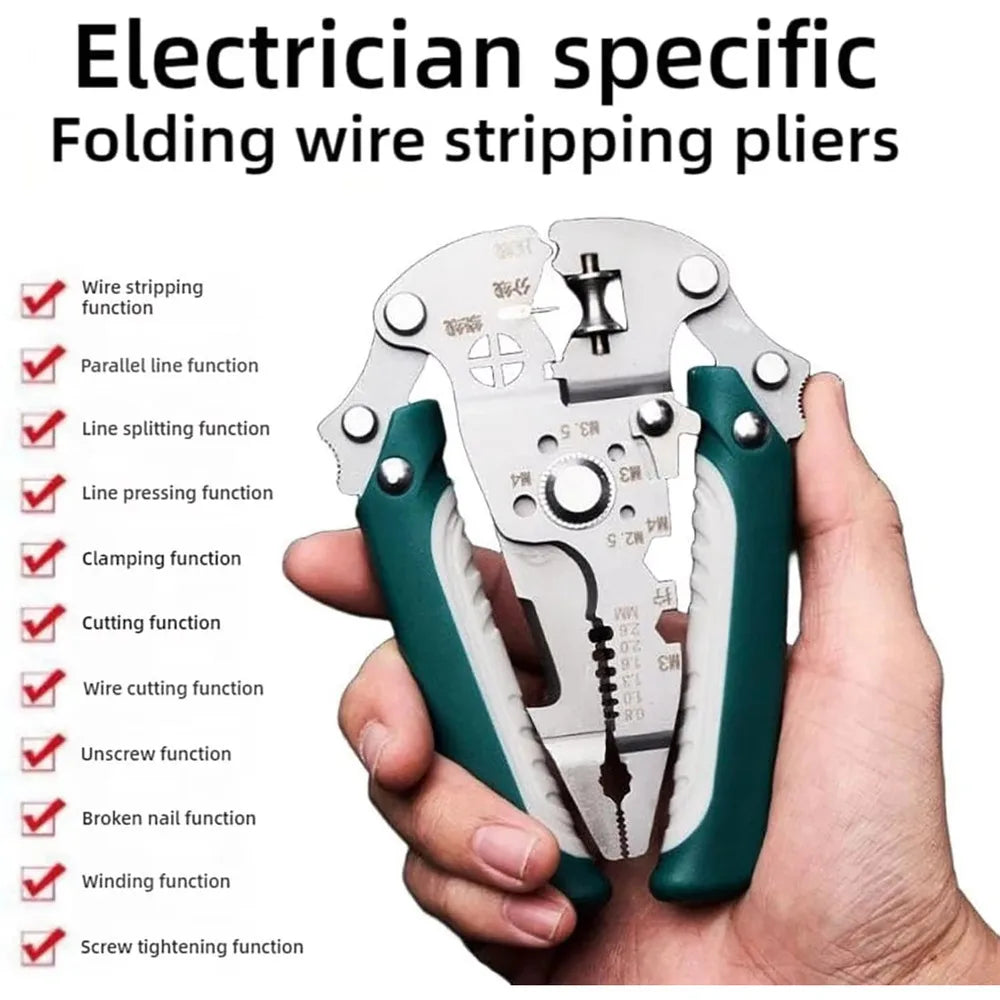 Foldable 18-in-1 Wire Stripping Pliers Crimping Tool - Multifunctional