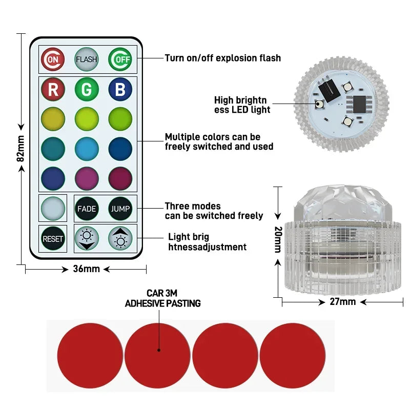 Wireless Adhesive LED Car Interior Ambient Light Remote Control Decor