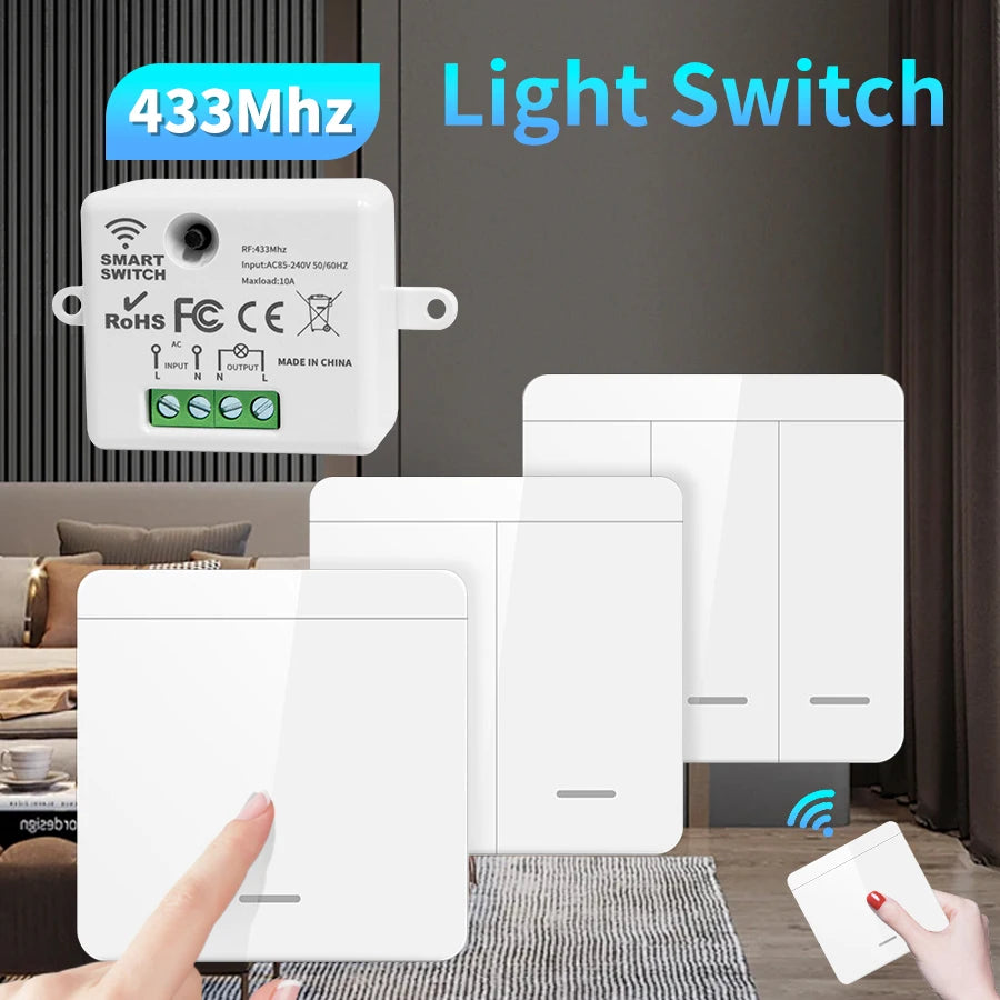 Wireless ON OFF Switch RF433 Module Remote Control Light Switch 1/2/3