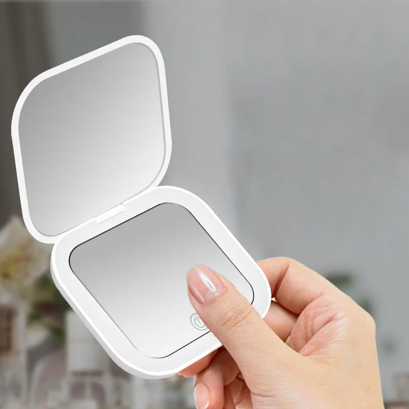 Compact Mini Gift Vanity Folding Cosmetic Mirror with Lights Portable