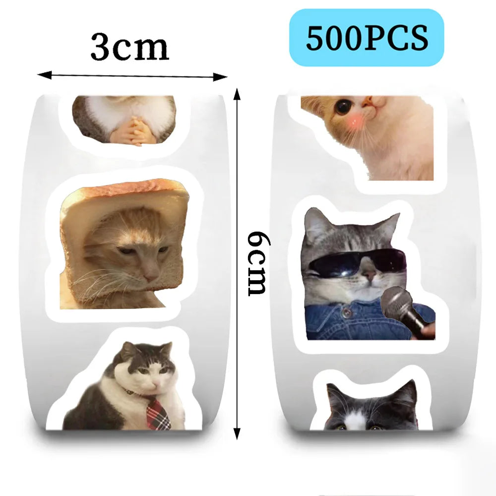 500pcs/roll Funny Cats MEME Cartoon Graffiti Stickers DIY Phone Guitar