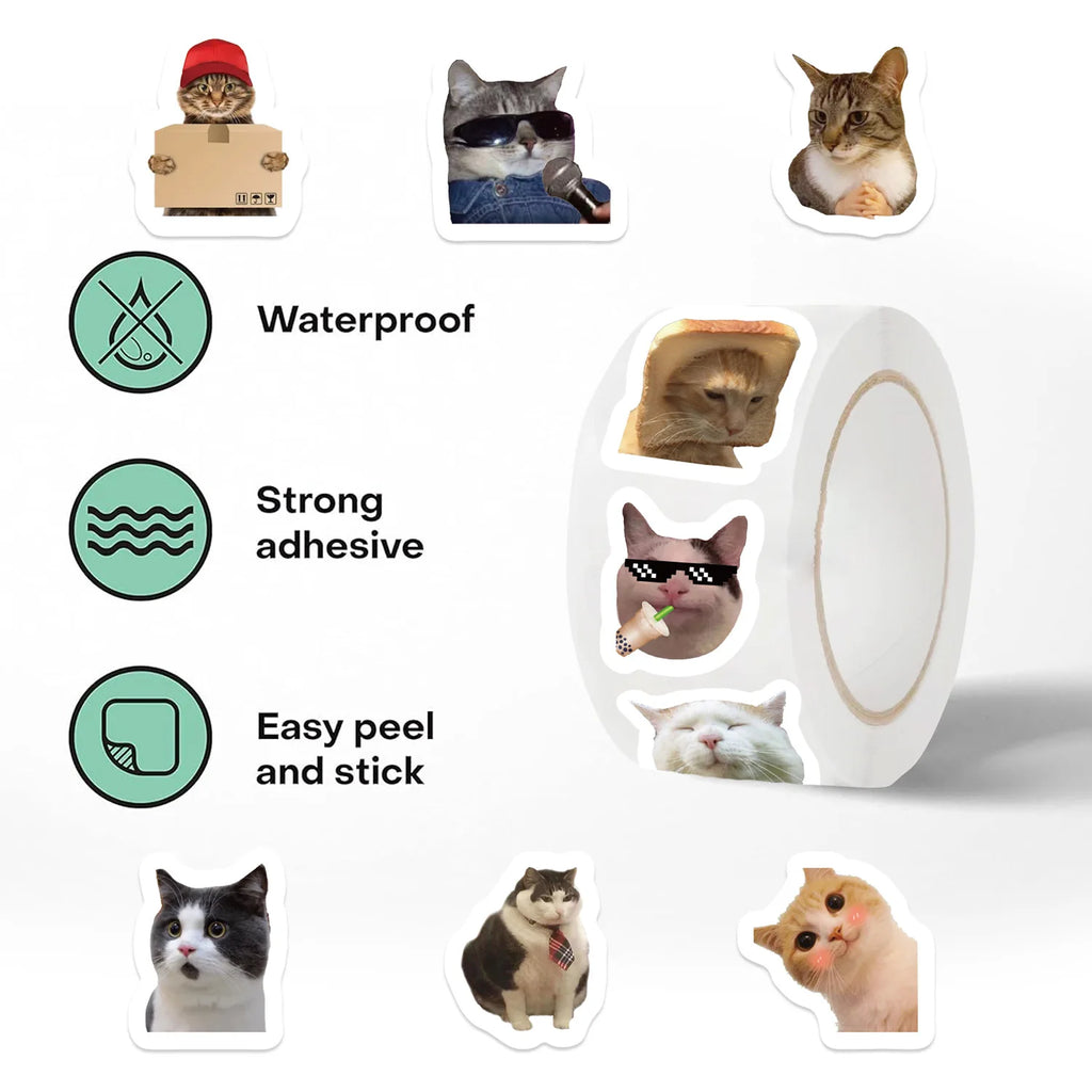 500pcs/roll Funny Cats MEME Cartoon Graffiti Stickers DIY Phone Guitar
