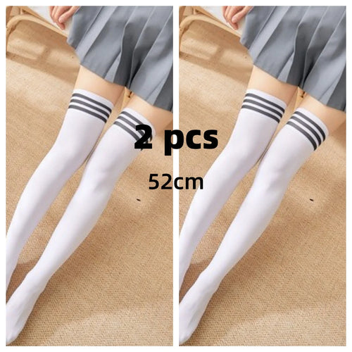 Solid Color Lolita Long Stockings JK Women Girls Cute Black White