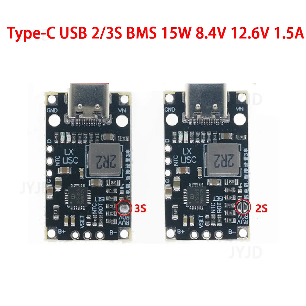 USB 2S 3S BMS 15W 8.4V 12.6V 1.5A Lithium Battery Charging Boost