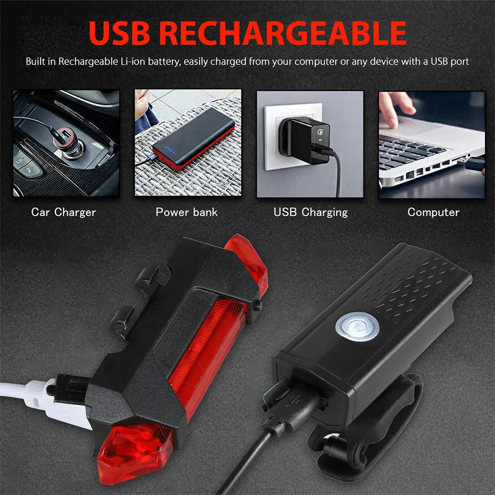 Bike Light Set Bicycle Headlight Taillight USB Rechargeable MTB Bike