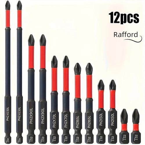 Magnetic Non-Slip Drill Bit Set 3/6/12 Pieces, S2 Steel, Crosshead and