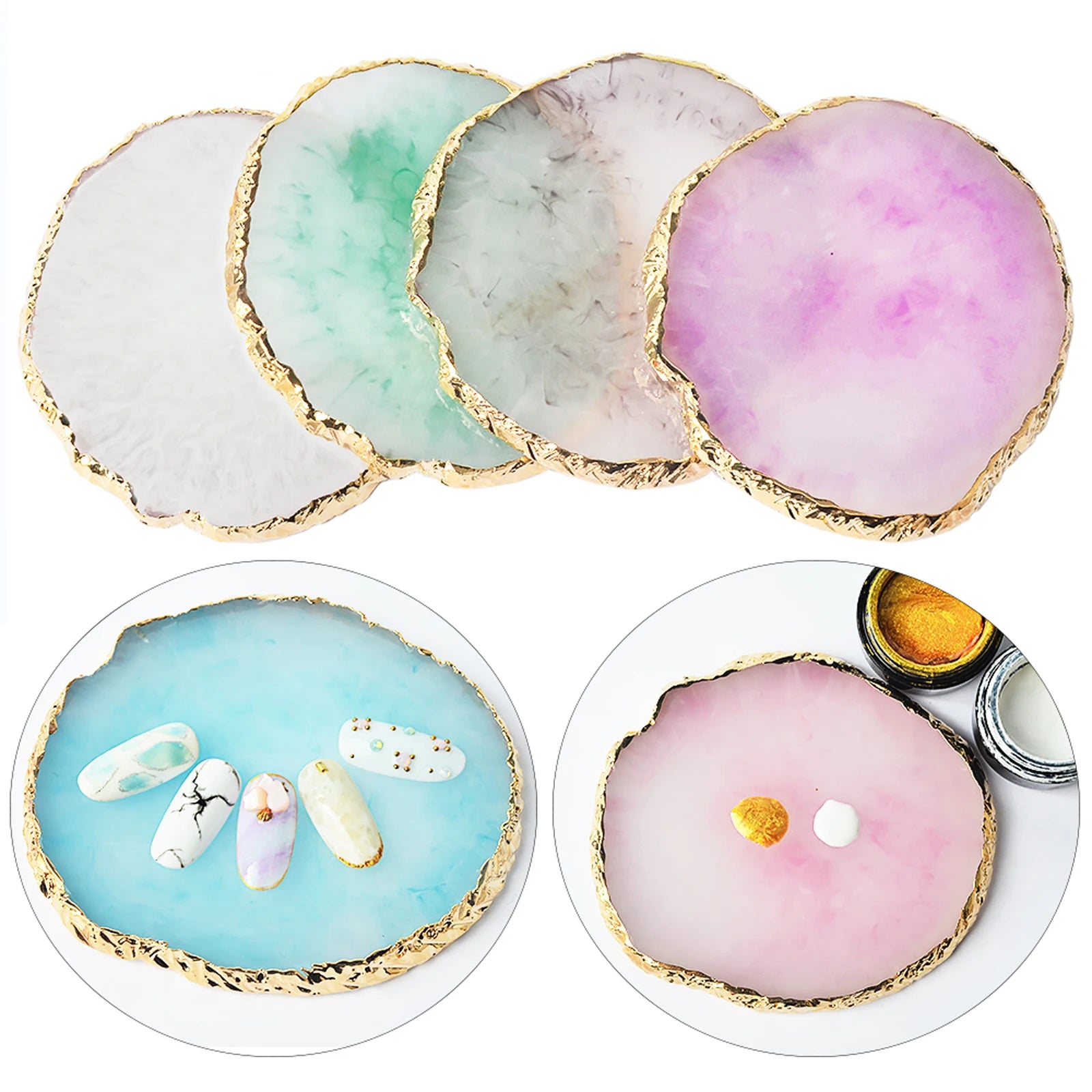 1PC Round Resin Agate Stone Nail Art Palette False Nail Tips Mixing
