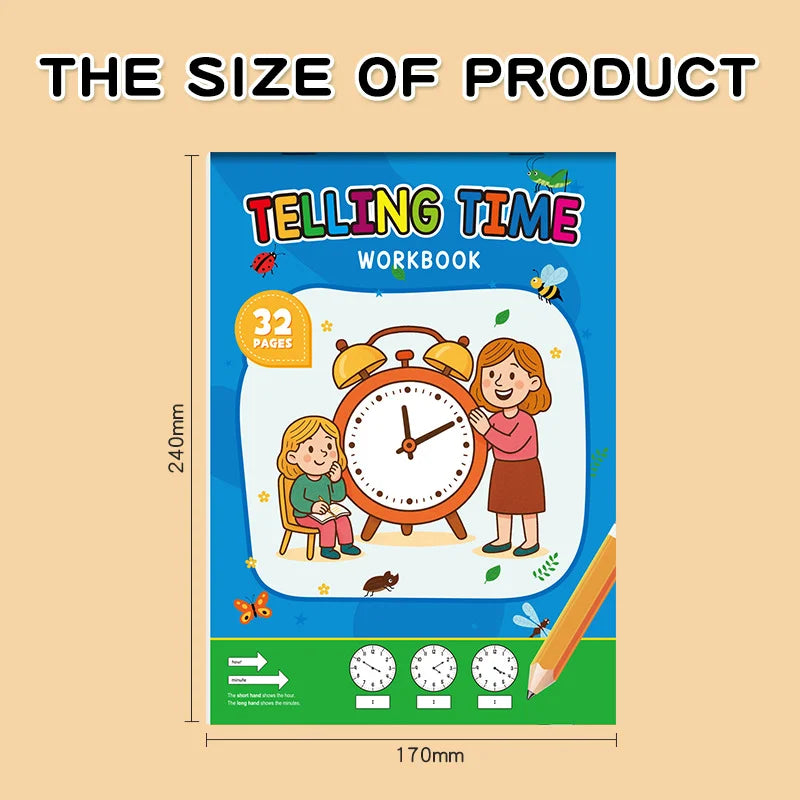 Kids Telling Time Workbook, Early Educational Clock Learning Book, Fun