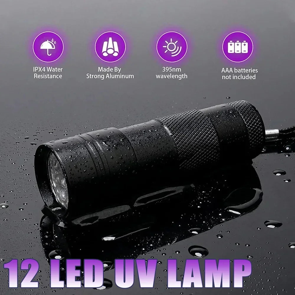 9/12 LED Protable UV Flashlight Black Light 395 NM Ultraviolet Torch