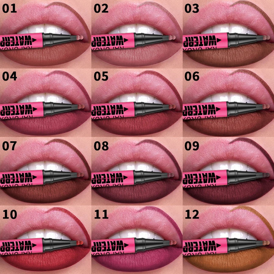 1PC Liquid Matte12-Color Lipliner Pencil Waterproof Plumping Stain