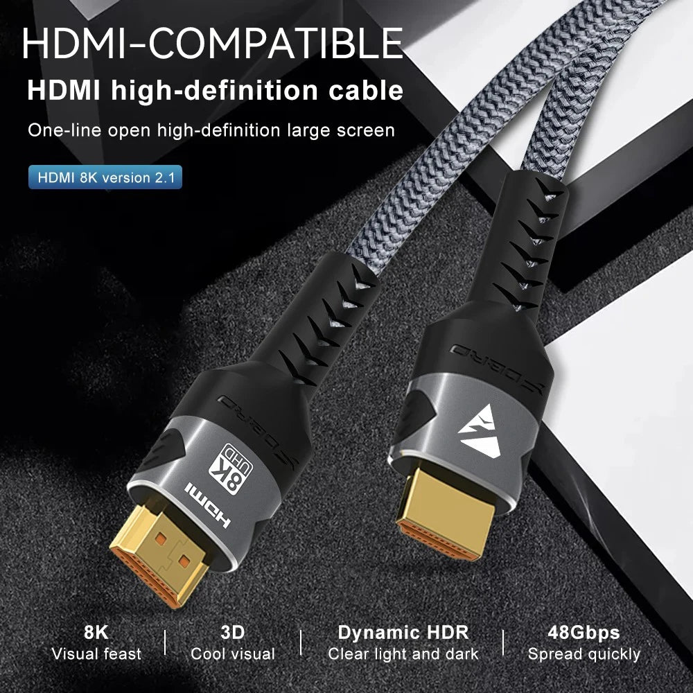 8K HDMI-Compatible Cable 4K@120Hz 8K@60Hz HDMI 2.1 Cable 48Gbps
