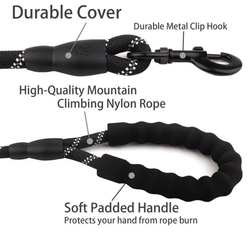 Reflective Dog Leash With Comfortable Padded Handle - Double Heavy