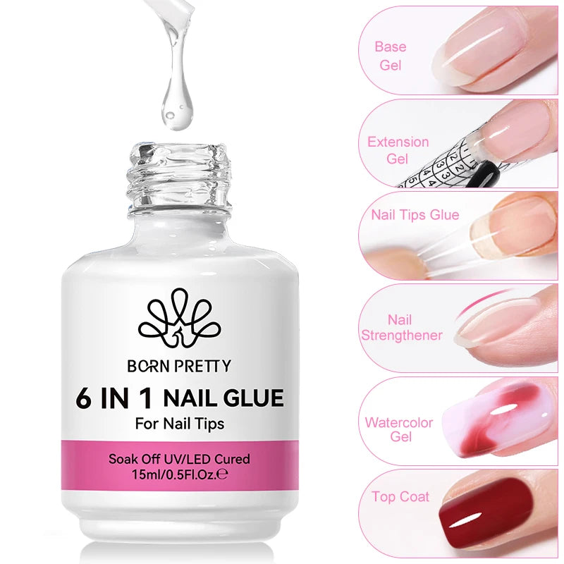 BORN PRETTY 6 IN 1 Nail Glue Gel 15ML for Acrylic Nails Soak off Base