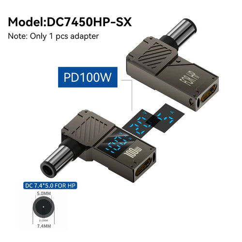 PD100W Type-C to DC Plug Converter USB C to DC Laptop Charging Adapter