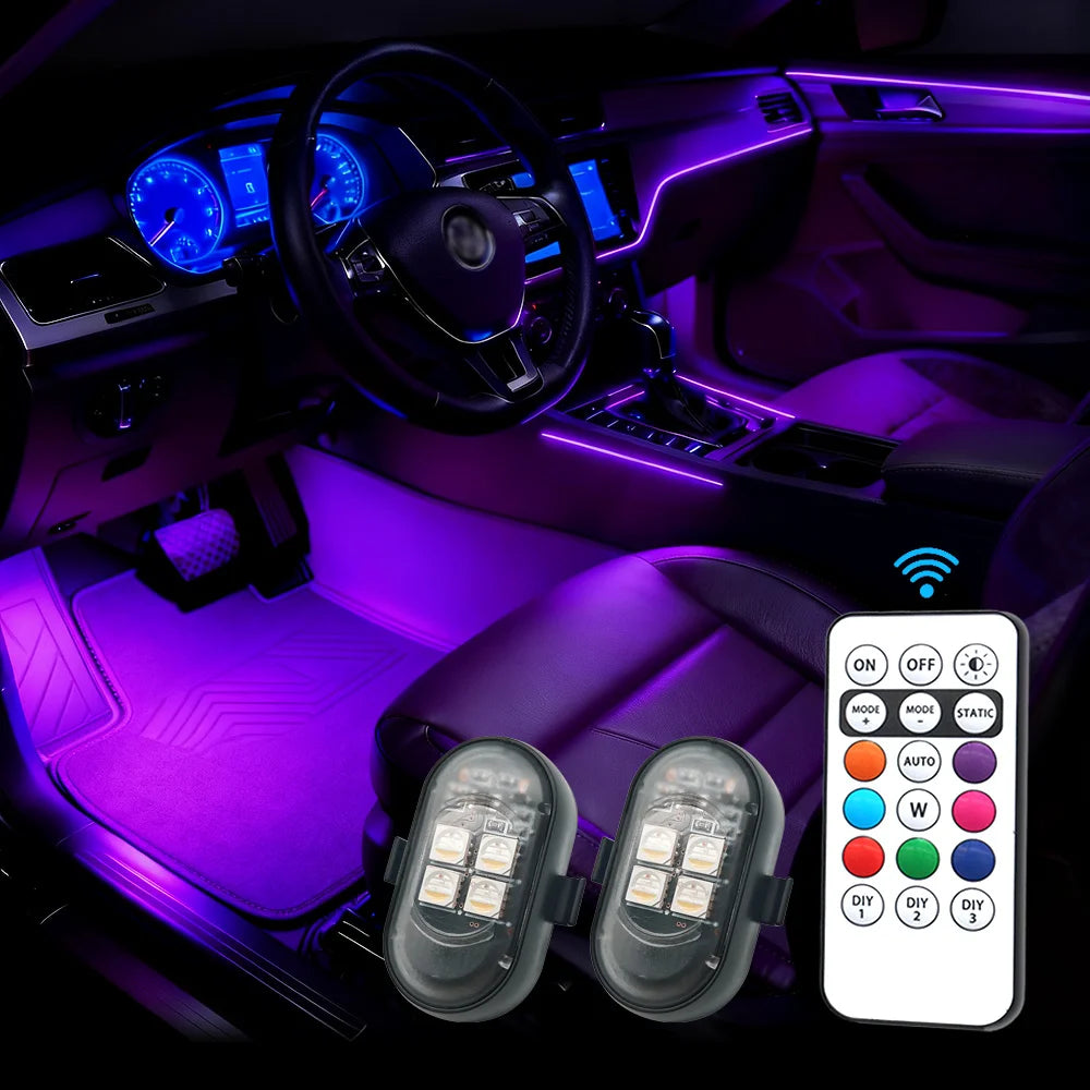 RGB Car Interior Lights with Wireless Remote, Larger Battery &