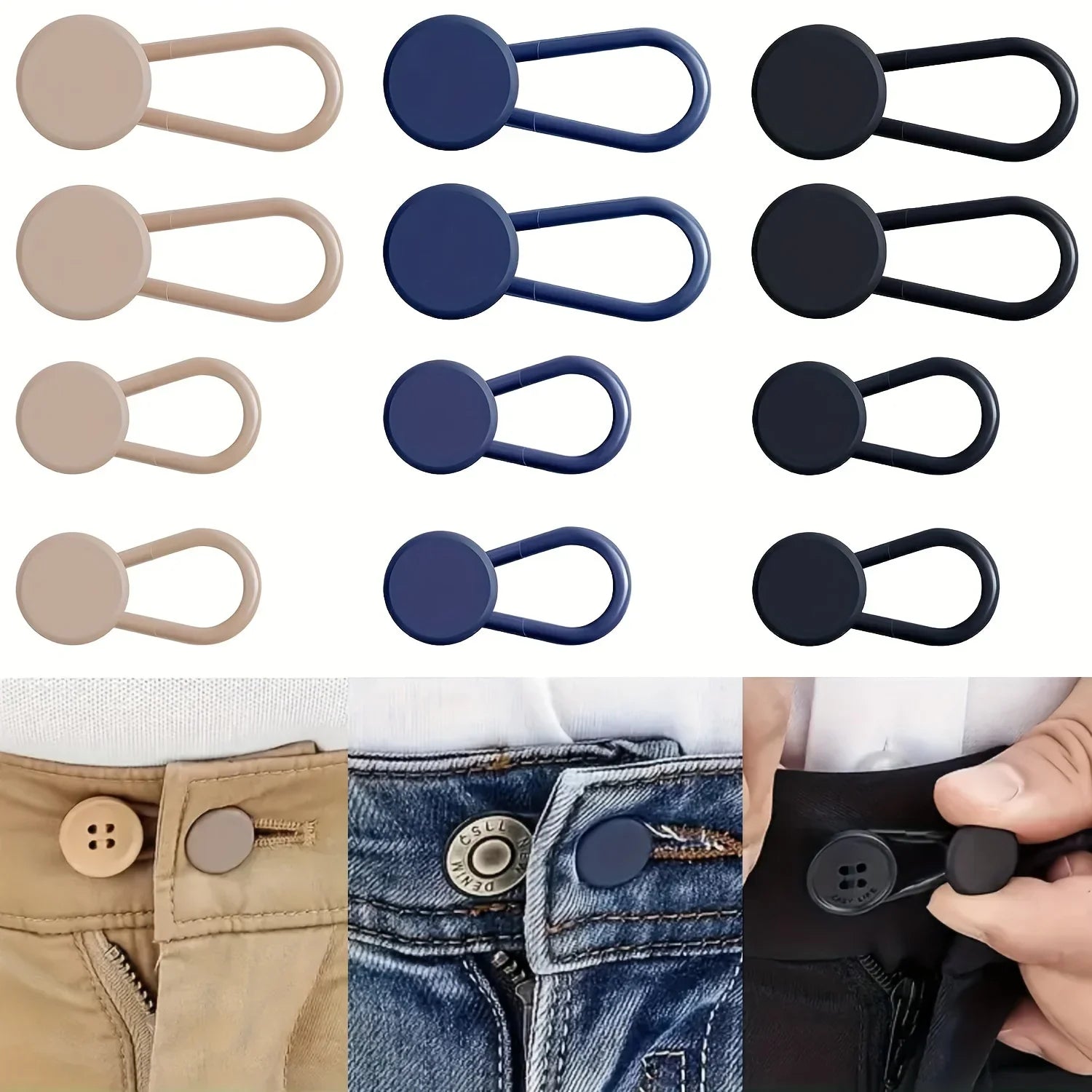 Easy-Adjust 4/12-Pack No-Sew Jean Waist Extenders - Adjustable Pants