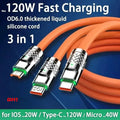 120W 6A Fast Charging C Type Cable Micro3 in 1 Micro USB iPhone