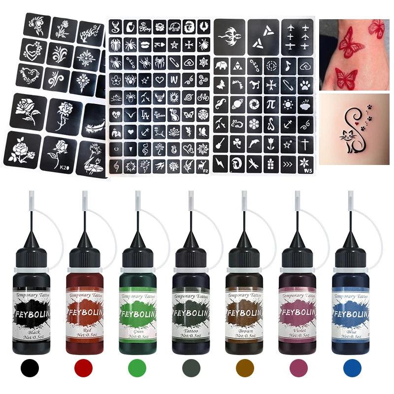 Long-Lasting Temporary Tattoo Inks with 3 Tattoo stickers Kit,Freehand