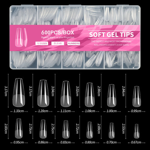 100/600Pcs Short Almond Nail Tips Soft Gel Nail Tips Full Cover False
