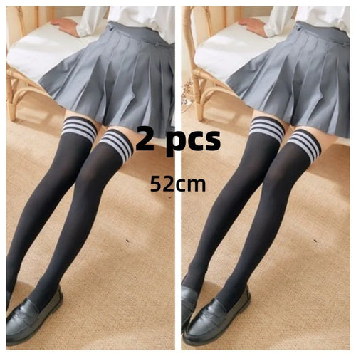 Solid Color Lolita Long Stockings JK Women Girls Cute Black White