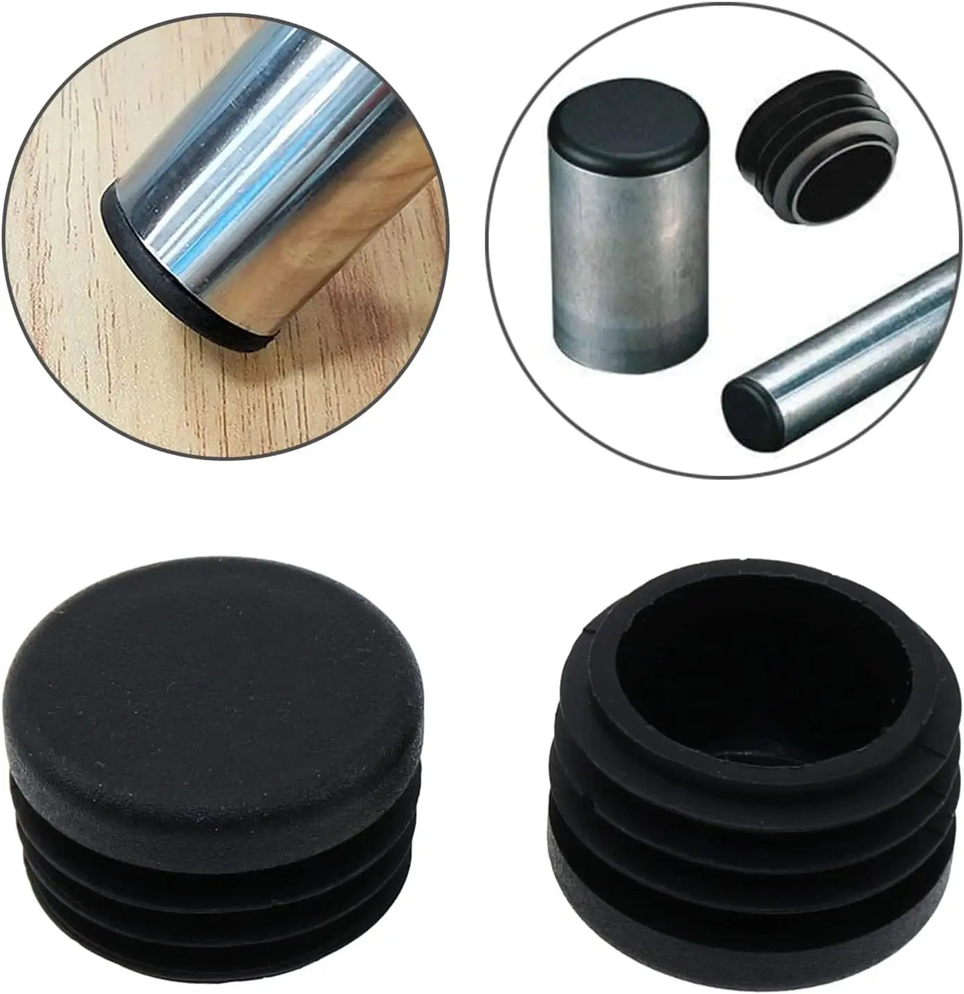 8 PCS Black Round Plastic Blanking End Cap Tube Pipe Inserts Plug Bung