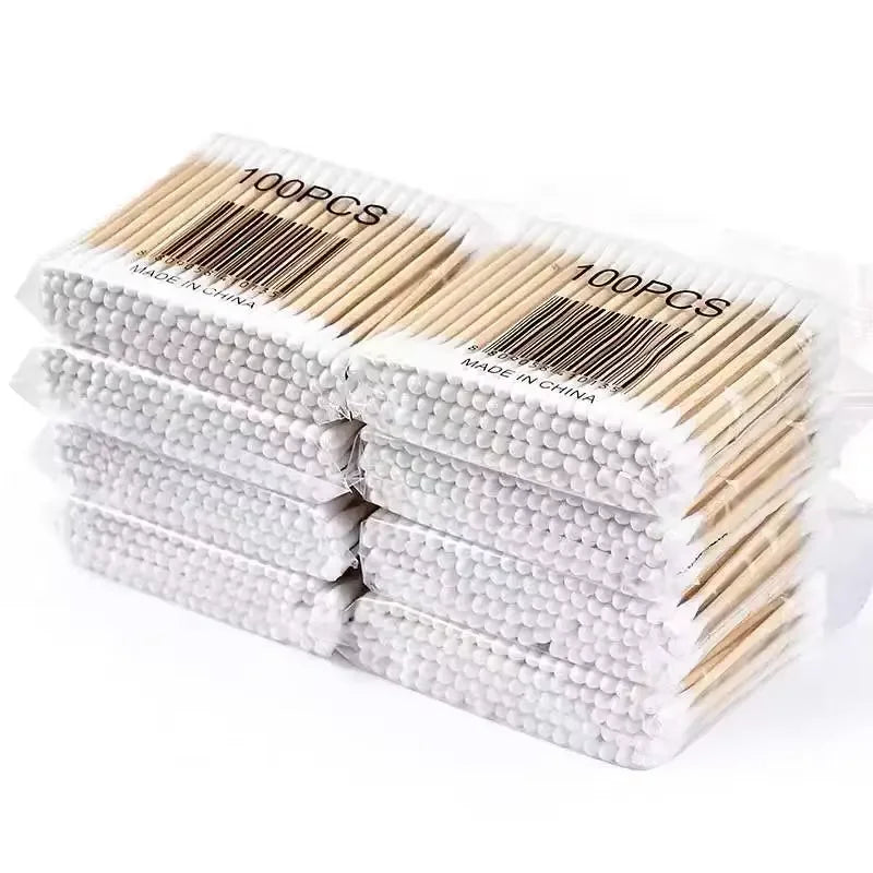 100pcs Disposable Double-ended Cotton Swabs for Ear Cleaning and