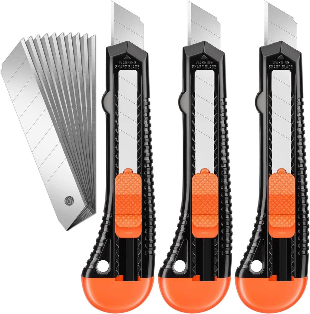 3 Pack Utility Knife Box Cutter Retractable, Compact Box Knife for