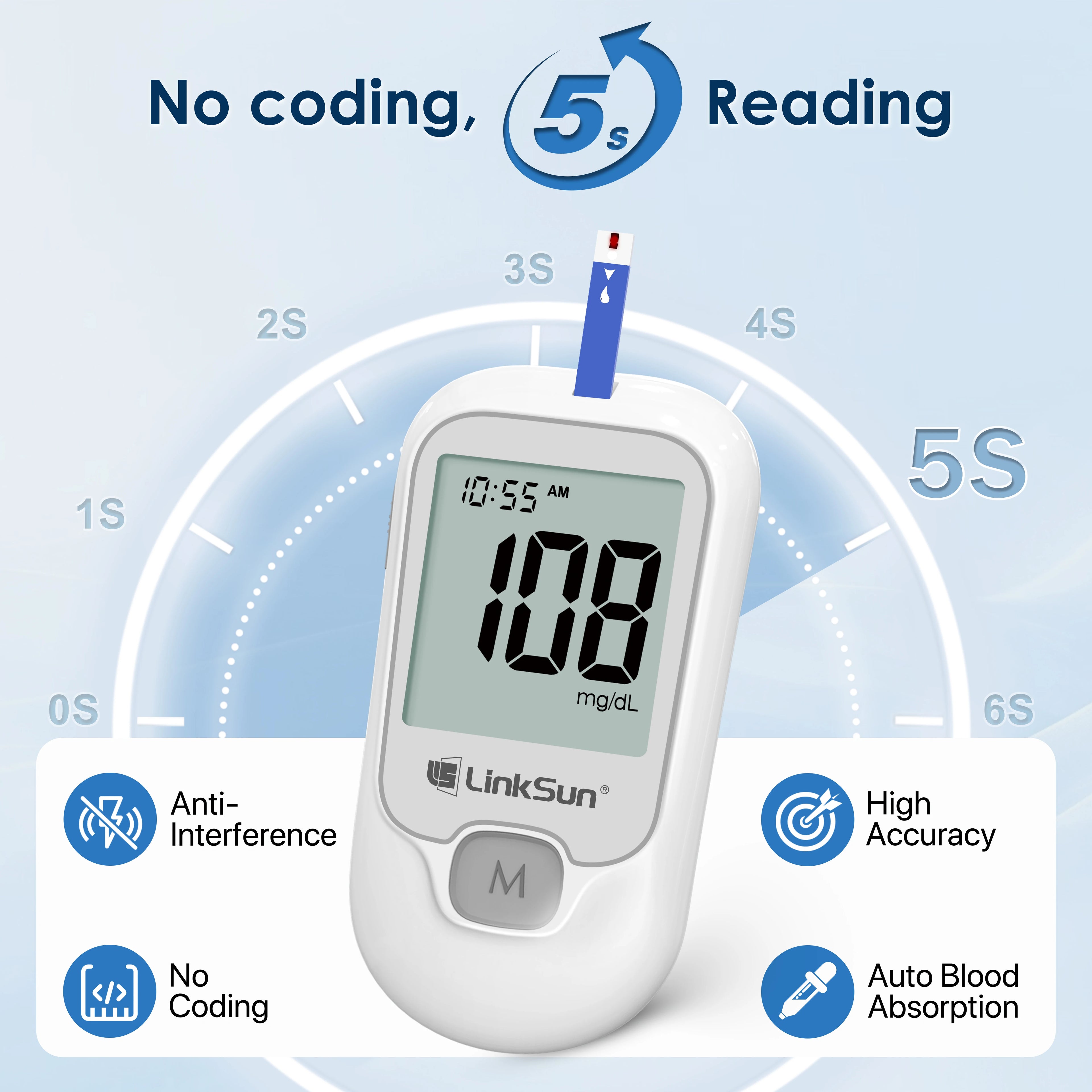 LinkSun G-425-1 Blood Glucose Meter 50/100 pcs Test Strips and Lancets