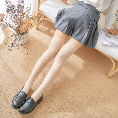 Solid Color Lolita Long Stockings JK Women Girls Cute Black White
