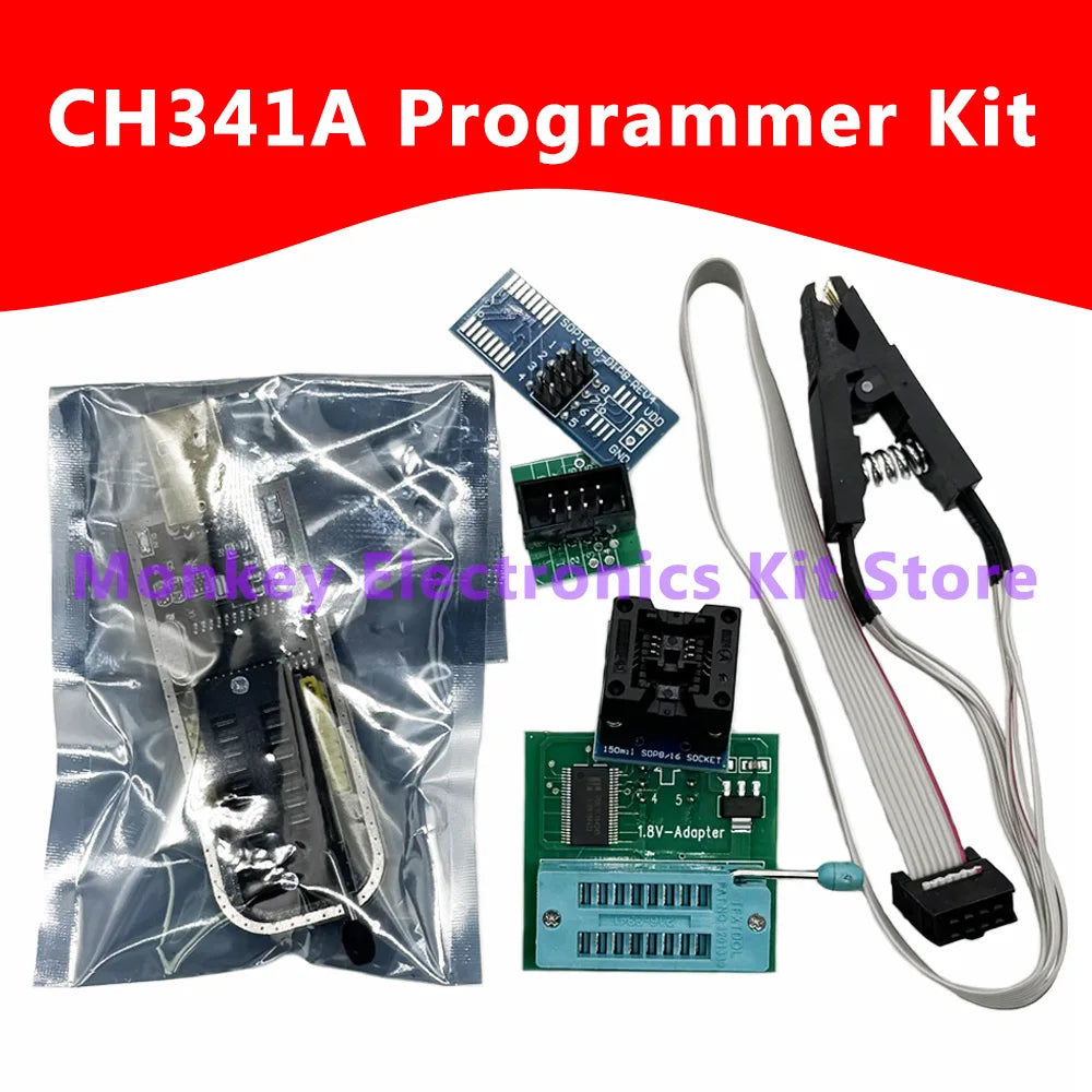 CH341A Programmer adapter + SOP8 clip+ SOIC8 adapter with cable+1.8V