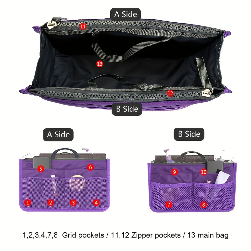 Multifunctional Bi-fold Storage Bag Double Zipper Large Capacity