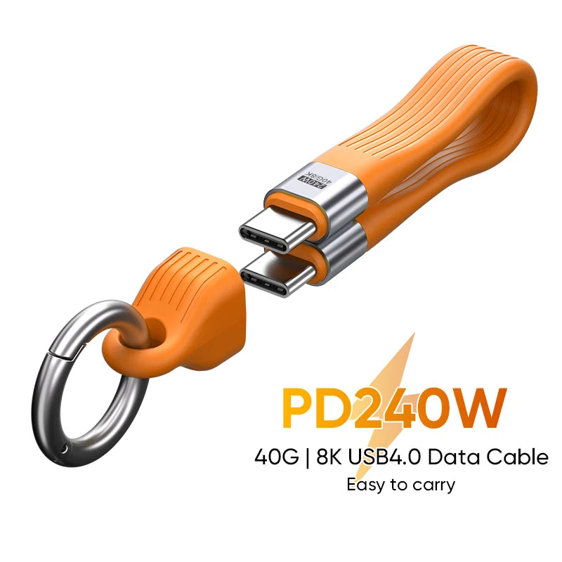 USB-C to Type-C 240W USB4.0 40Gbps Cable Keychain PD3.1 5A 8K@60Hz