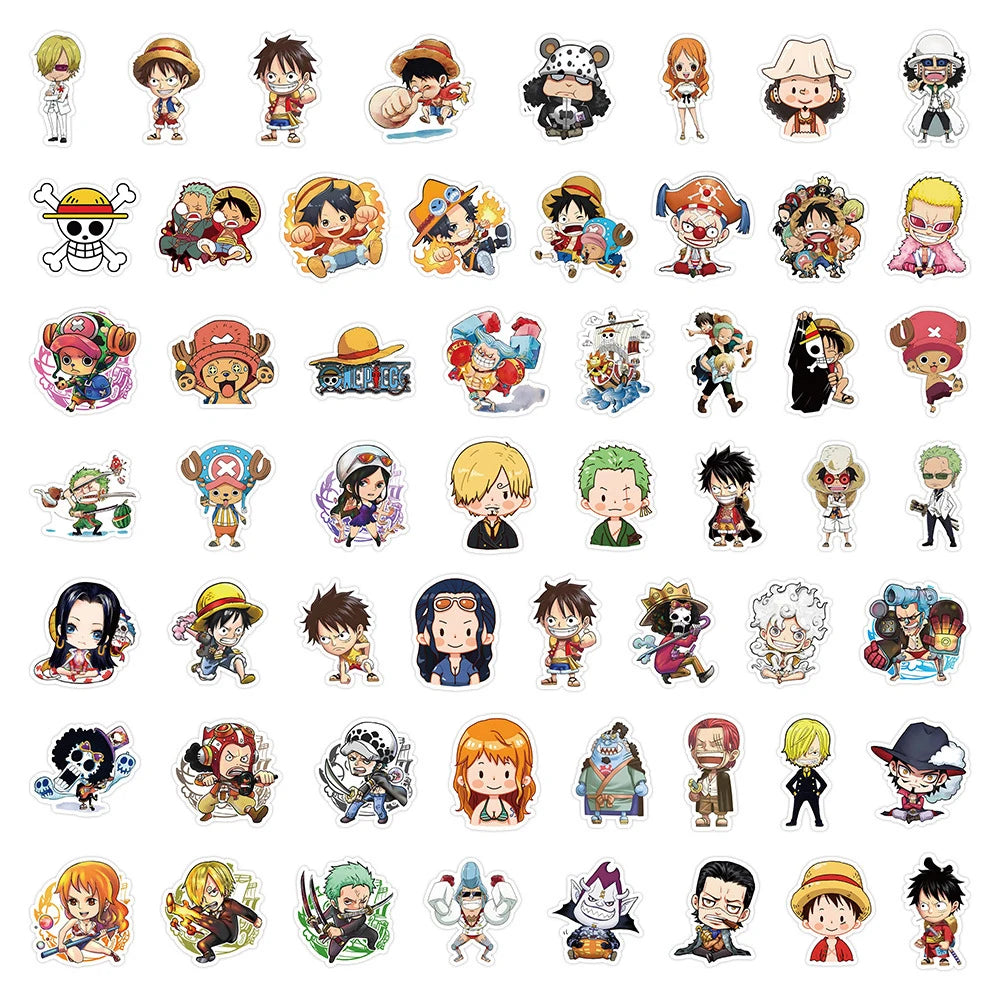 55pcs One Piece Cute Cartoon Stickers DIY Skateboard Phone Case Laptop