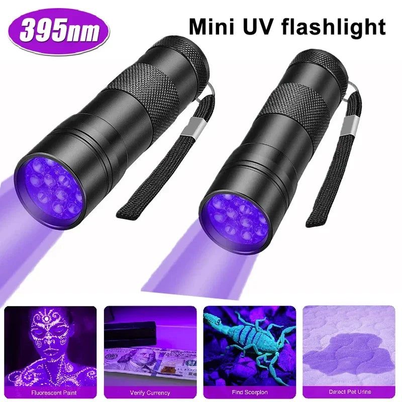 9/12 LED Protable UV Flashlight Black Light 395 NM Ultraviolet Torch