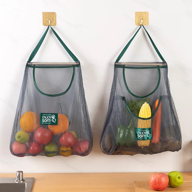 Reusable Storage Bags Kitchen Hanging Mesh Bag Home Fruit And
