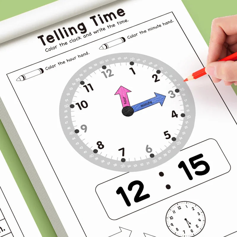 Kids Telling Time Workbook, Early Educational Clock Learning Book, Fun