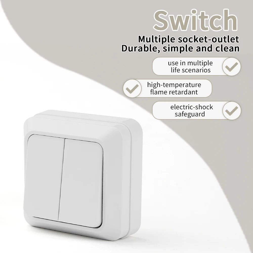 White EU Standard Rocker Switch On/Off Wall Surface 2 Gang 1 Way