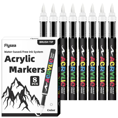 8pcs Black and White Acrylic Paint Markers Set, Large Ink Capacity,