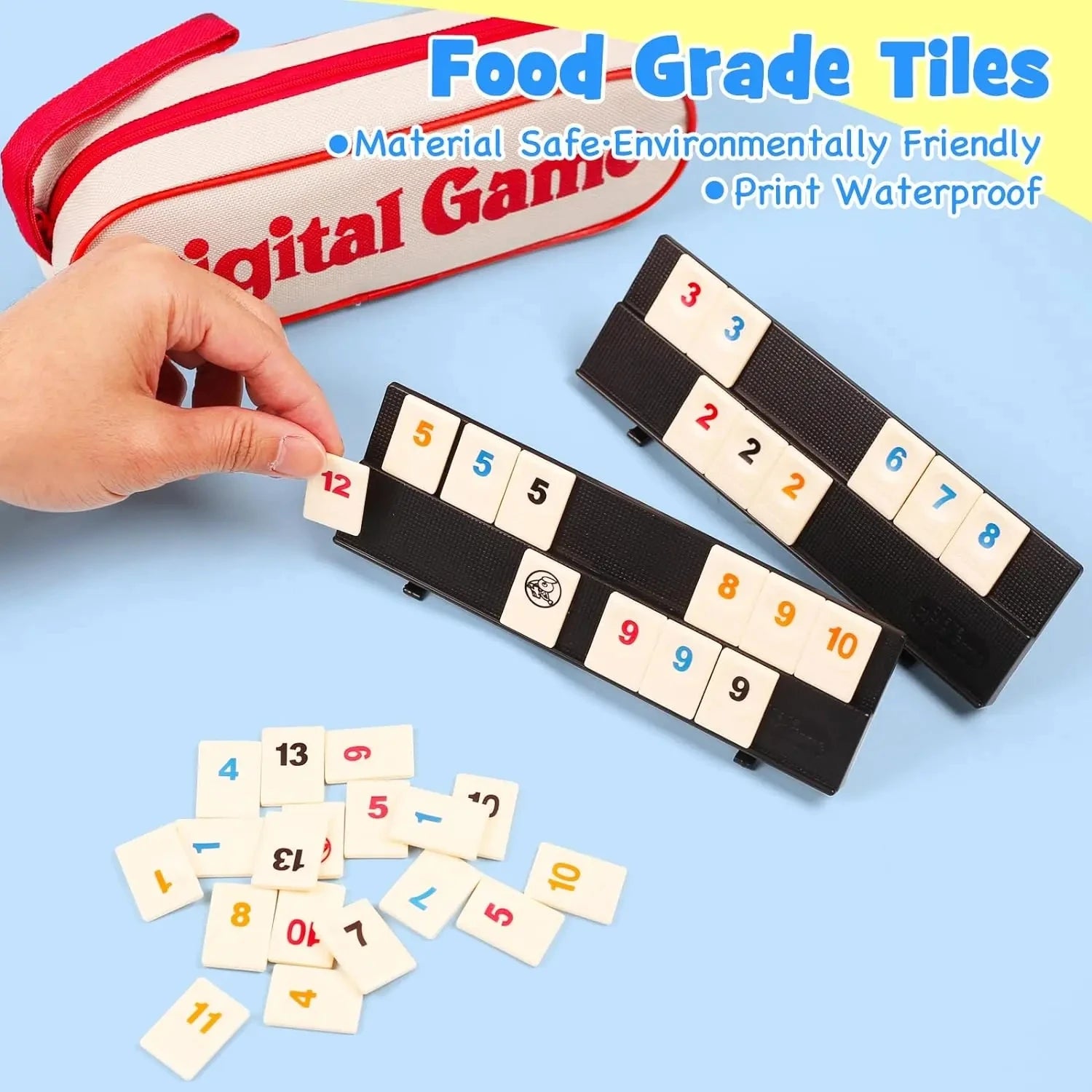 Rummy Cube Game with 4 Racks, 106 Rummy Cube Game Set with Portable